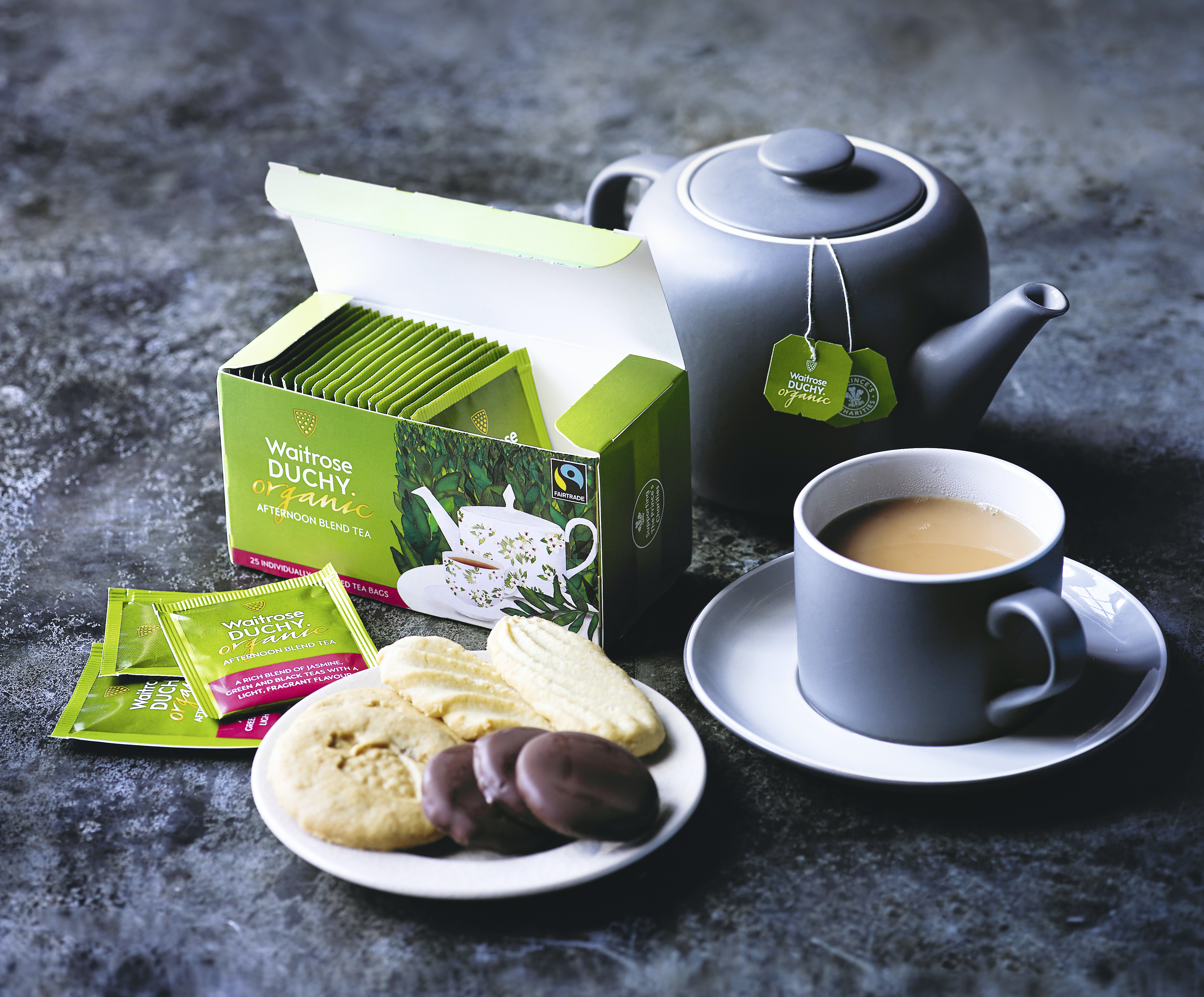 Waitrose Duchy Organic tea and biscuits